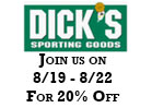 20% OFF at Dick's 8/19 - 8/22