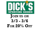 20% OFF at Dick's 3/3 - 3/6