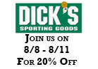 20% OFF at Dick's 8/8 - 8/11